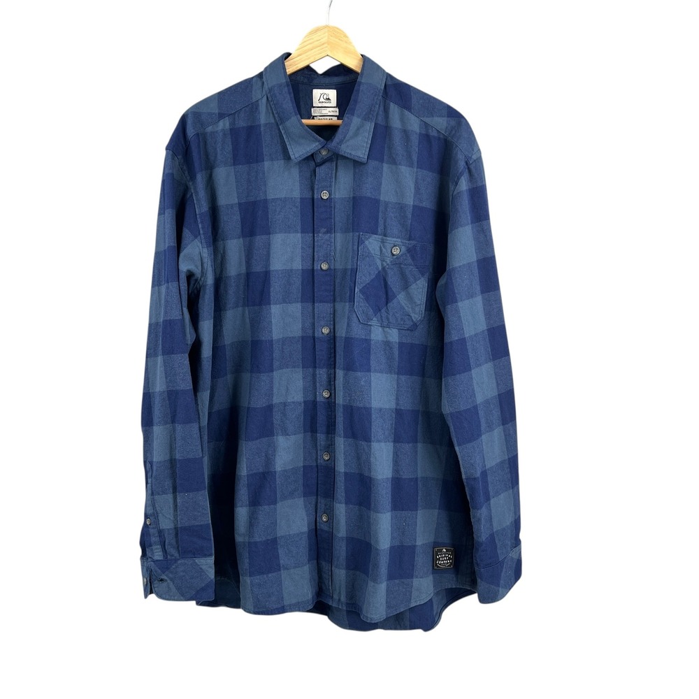 Quiksilver Flannel‎ Shirt Blue Plaid Long Sleeve Button-Up Surfer Grunge Mens XL